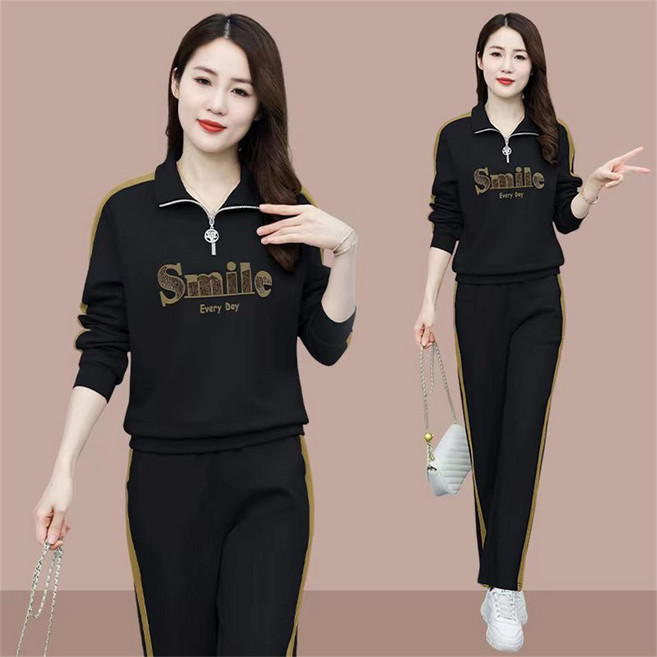 TKX 여성용 봄가을 캐주얼 스포츠 세트 패턴 패치워크 상의와 조거 팬츠 K71