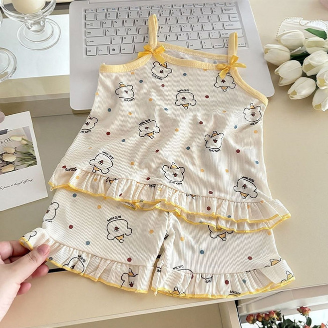 여아용 플라워 민소매 나시 반바지 홈웨어 잠옷 상하세트복