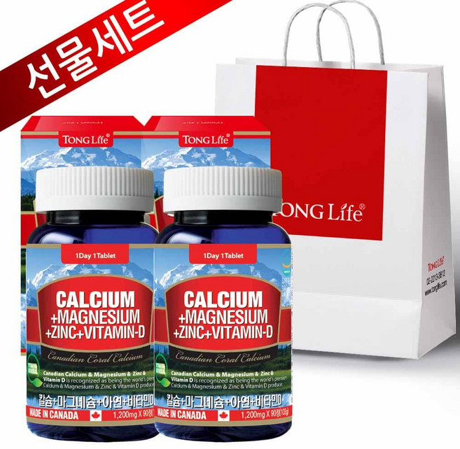 통라이프-칼슘+마그네슘+아연+비타민D-3개월-2병-선물세트, 90정, 2개