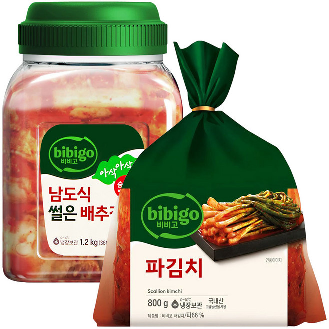 비비고 남도식썰은배추김치1.2kg+파김치800g, 1세트, 2kg
