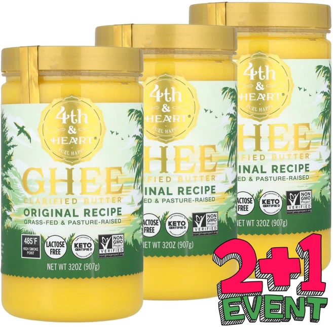 [2+1] 포쓰앤하트 기(Ghee) 정제 버터 오리지널 레시피 907g / 해외직구 미국정품, 3개 - 쿠팡