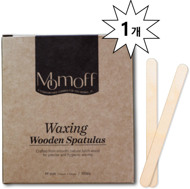 [모모프] 왁싱 우드 스파출라 M사이즈 100개입 프리미엄 자작나무 일회용 왁싱스틱 114x10mm, 1개