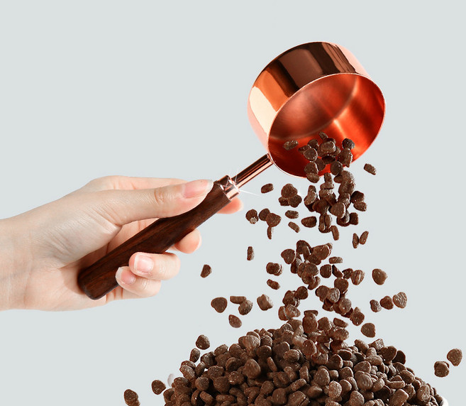 랜보어 반려동물 우드그립 사료스푼 FREE, 핑크골드, 1개