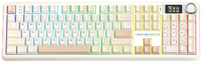AULA F108 프로 104키 커스터마이징 기계식 3모드 유무선 키보드, 오렌지, 카라멜라떼축, 제조사축