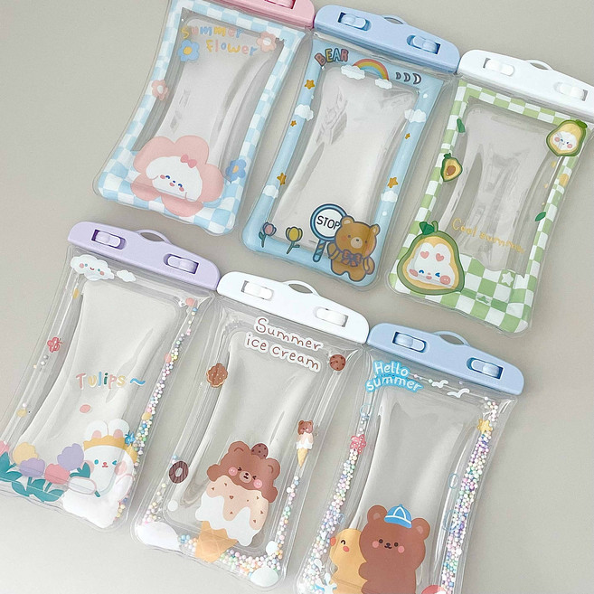 [2개가격] 캐릭터 방수팩 에어 스마트폰 물놀이 여름 투명 비치 원터치, 1세트, 러버덕