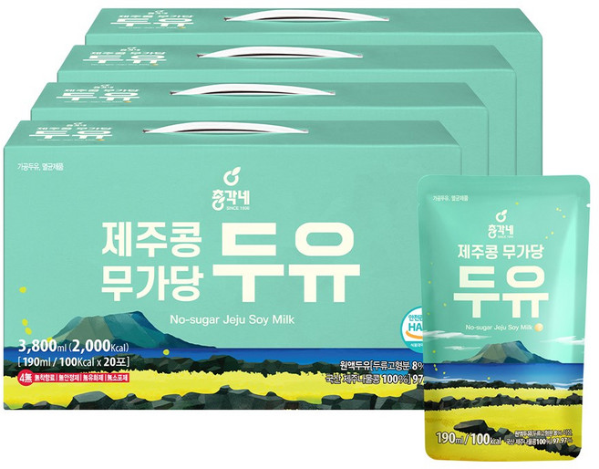 총각네 제주콩 무가당 두유, 190ml, 80개
