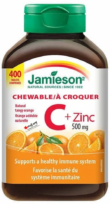 자미에슨 비타민C 아연 500mg 츄어블 400정+정품보증서 캐나다 직배송, 400정, 1개 - 쿠팡