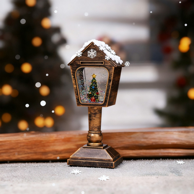 크리스마스 오르골 워터볼 랜턴 LED 무드등 워터 스노우볼 램프 인테리어소품 선물 8곡 크리스마스 음악, 1개, 삼각우체통-트리