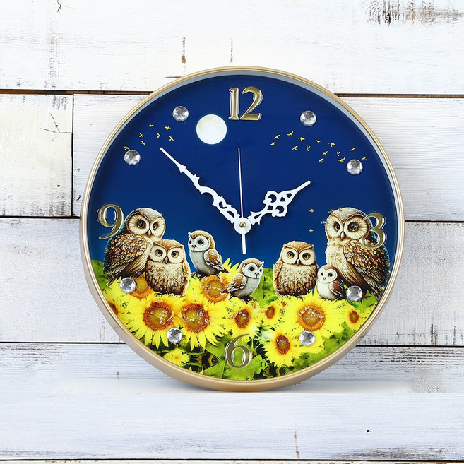 데일리데코 풍수 그림 400 원형 벽시계, T04 부엉이가족해바라기 320x320