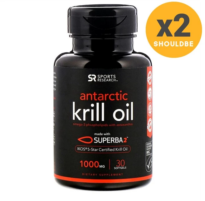 Sports Research Antarctic Krill Oil 1000mg 30캡슐, 30정, 2개 - 쿠팡