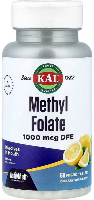KAL 메틸 폴레이트 레몬 맛 1000 mcg 60 마이크로 정 CAL-33266, 1, 60정 - 쿠팡