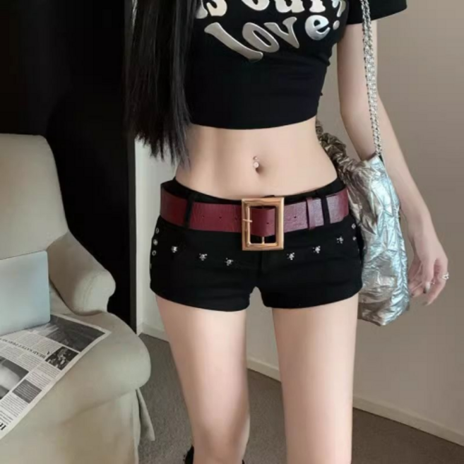 jieve 여성용 패션 섹시 숏팬츠 스키니 몸매라인 강화 여름용 유행 핫팬츠 와이드 벨트 장식 SG12055