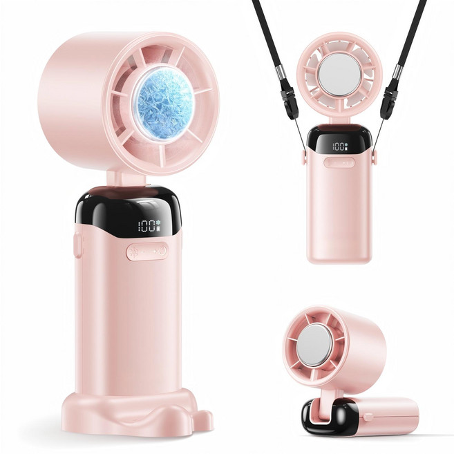 쿠멍 BLDC 저소음 휴대용 반도체 냉각판 선풍기 199단 강풍 충전식 무선 90도 조절 3000대용량 배터리 미니 손풍기, 핑크, N16