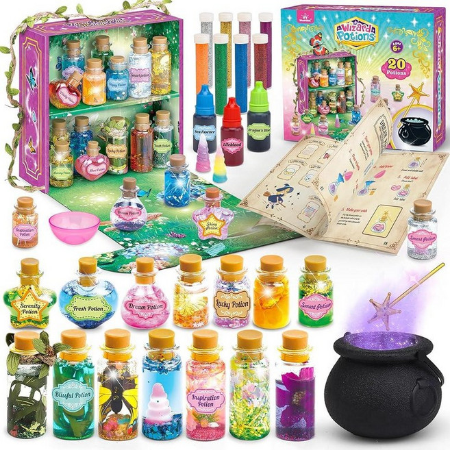 Wookidel Fairy Magic Kit 아동용 물약 병 22개 만들기 공예 키트 - 크리스마스 생일 선물 창의적인 아트 장난감 만 6 7 8 9 10 12세 여아용, B-Fairy Kit