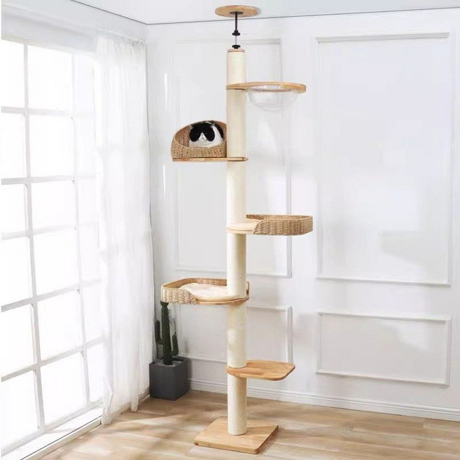 고양이 점프대 통나무형 점프프레임 캣슬형 고양이 구조물, 베이지, 1개