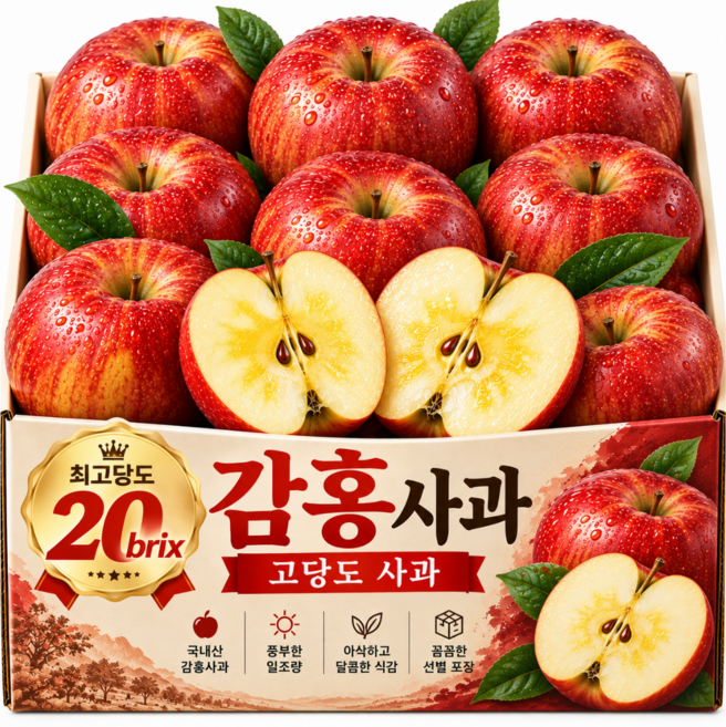 [한정특가] 최고20brix 아삭달콤 감홍사과, 1박스, 5kg 강추