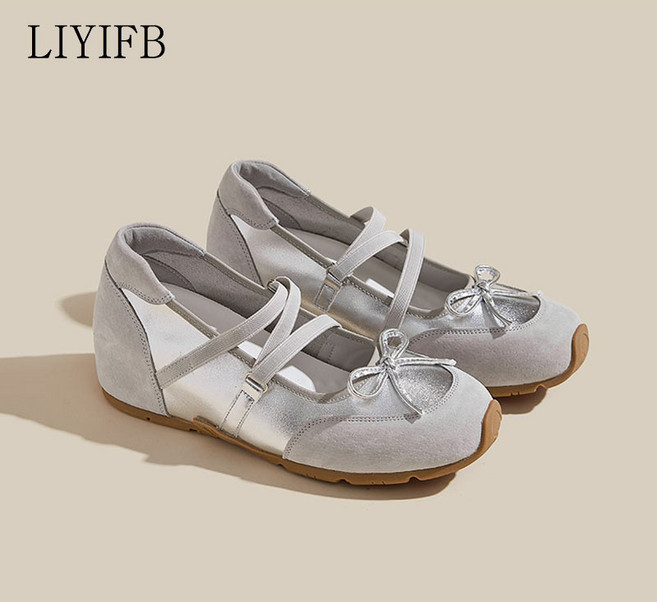 LIYIFB 소가죽 여성 키높이 메리제인 스니커즈 속굽 플랫슈즈 5cm