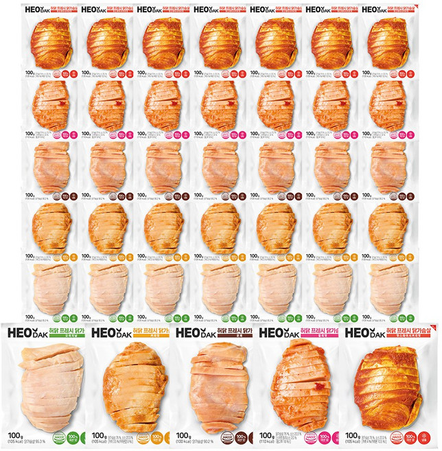허닭 프레시 슬라이스 닭가슴살 5종 혼합, 40개, 100g