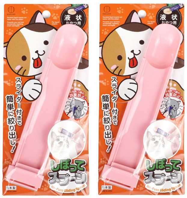 코쿠보 고양이 추르 스푼 짜개 슬라이더 액상 간식 급여, 핑크, 2개