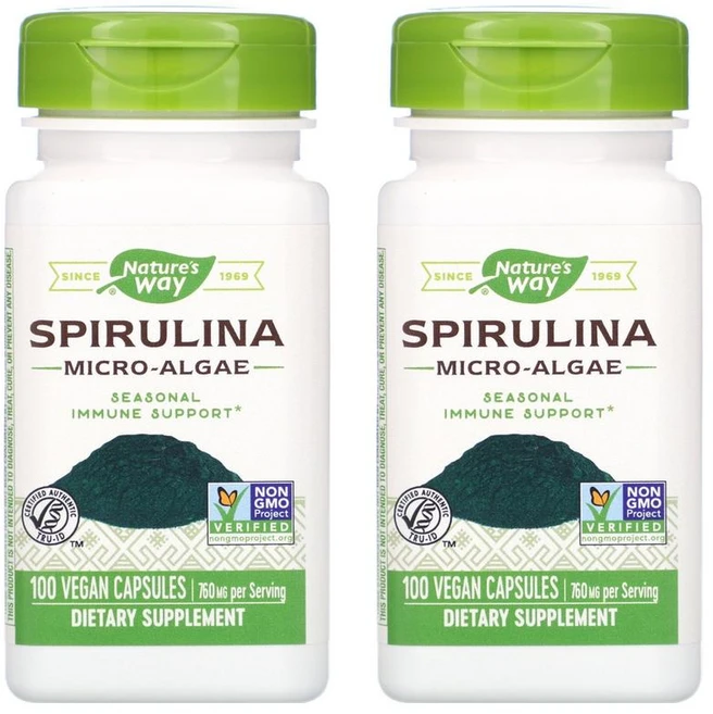 [1+1] Nature's Way 네이쳐스웨이 미세조류 스피루리나 380mg 100정 배지캡슐 algae 베타 카로틴 비타민A 단백질 비건, 2개 - 쿠팡
