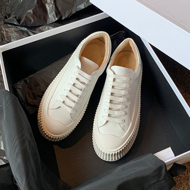 圓頭休閒牛皮餅乾鞋 2025新款經典真皮百搭女鞋