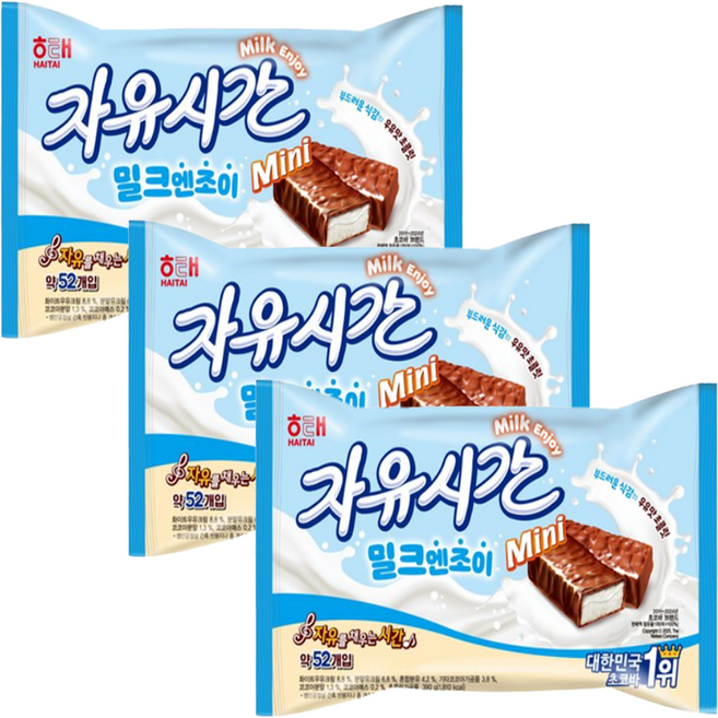 해태 자유시간 미니 밀크엔조이, 375g, 3개
