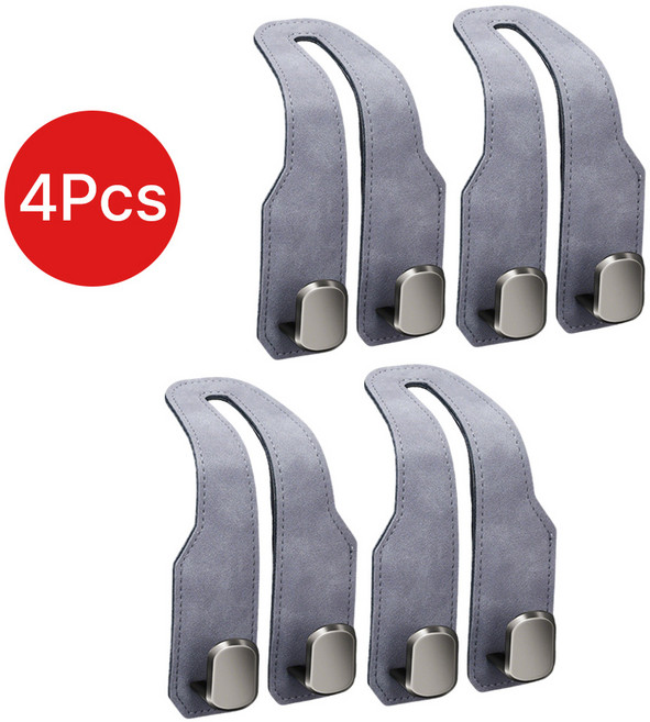 듀얼후크 자동차 후크걸이 헤드레스트 고리 걸쇄 인조 스웨이드+합금 후크행거 휴대폰거치 가방 봉지, 그레이, 4개
