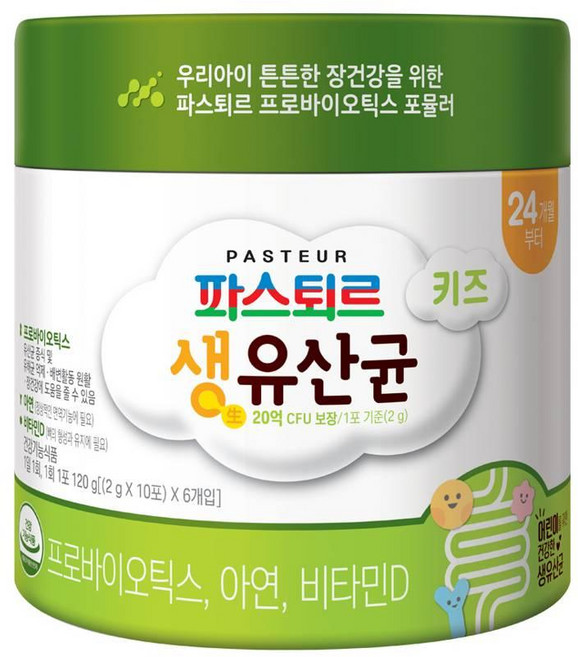 롯데웰푸드 파스퇴르 키즈 생유산균 24개월부터 120g, 60회분, 5개