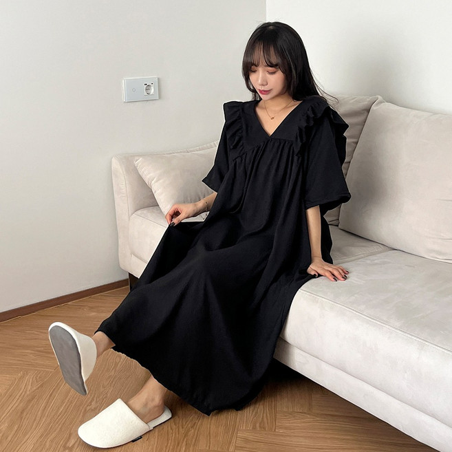 미야미 반팔 44 120 빅사이즈 뜨왈 빅사이즈 감성 오버핏 파자마 홈웨어 원피스 임부복