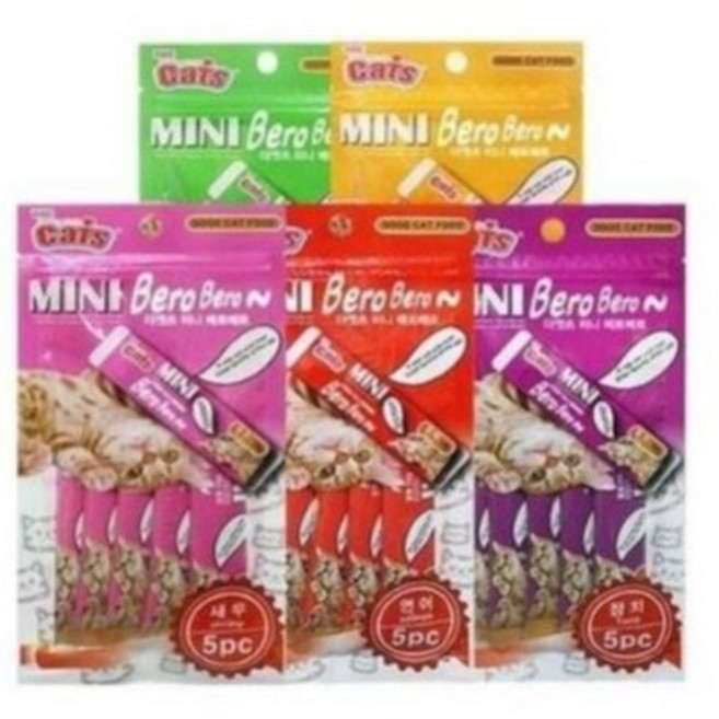 더캣츠 미니 베로베로 고양이간식 5종 x 5p, 연어, 새우, 가리비, 닭고기, 참치, 6세트