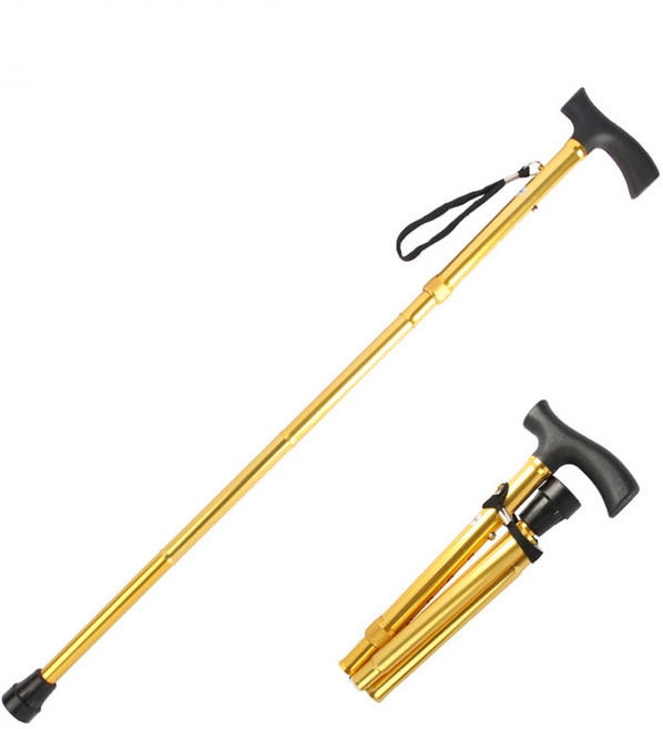 카멜리안 어르신 접이식 지팡이 노인 가벼운 지팡이 파우치 제공, 골드, 1개