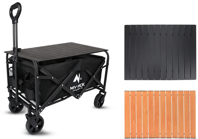 리드템 접이식 상판 롤 테이블 캠핑 웨건 알루미늄 경량 폴딩 웨건상판 (블랙), 1개, 블랙