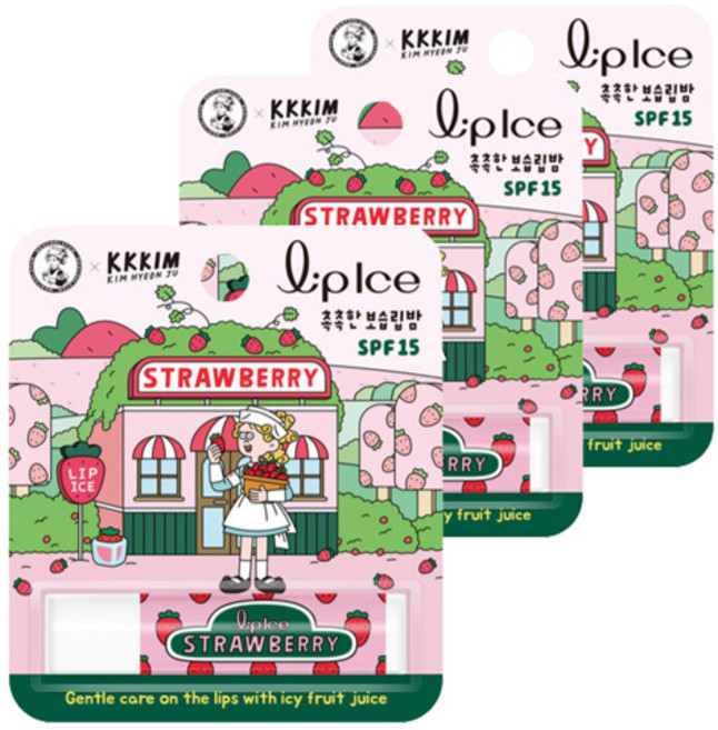 맨소래담 립아이스 KKKIM 립밤 자몽티 레몬 딸기 3종 - T.C, 딸기3개, 3.5g, 3개