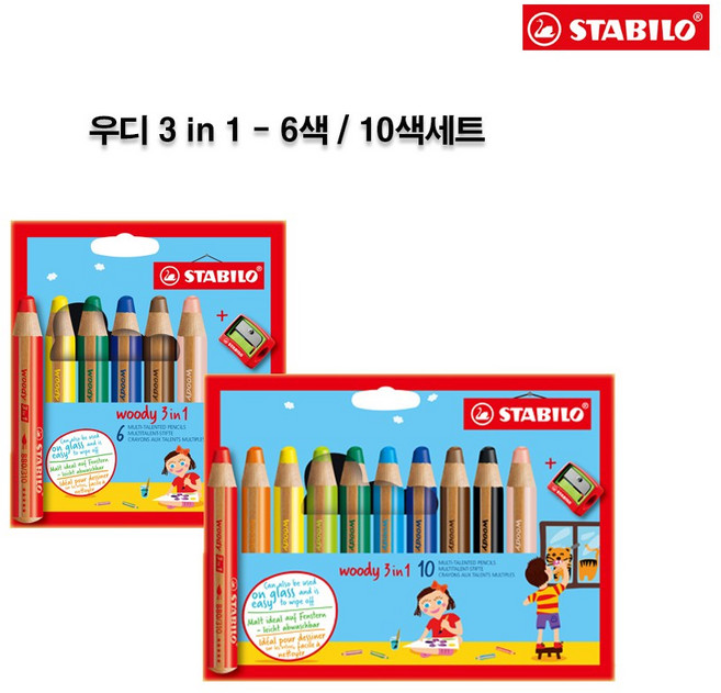 우디 3 in 1 색연필 세트 - 문구코너, 6색세트