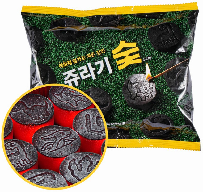 꾸버스 캠핑 쥬라기 간편점화 바베큐숯, 1개, 400g