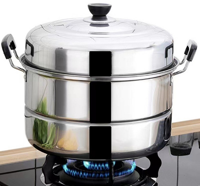 스텐 이중 찜기 가정용 두껍게 2단 라지 냄비 가스 인덕션 다용도냄비, 여분의 두꺼운 증기선, 1개, 40cm