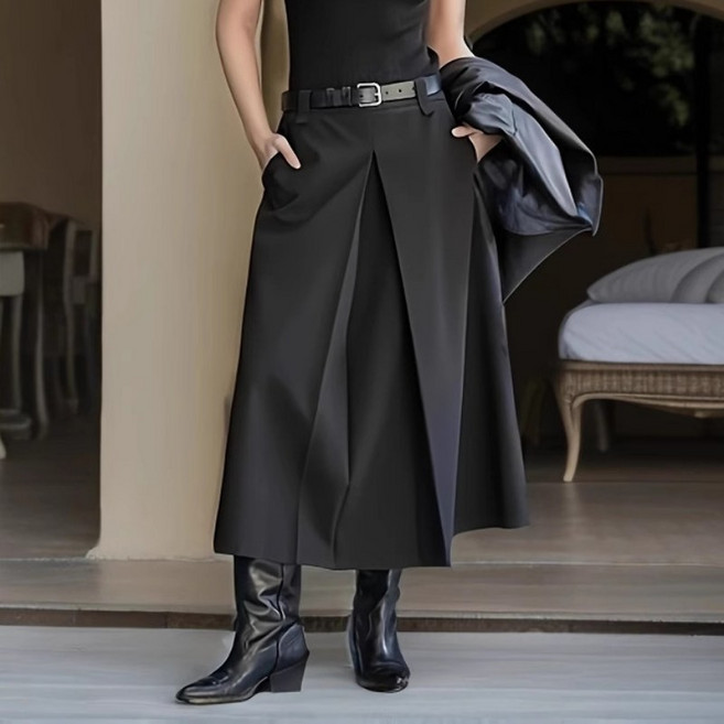 쁘띠꼬모 여성 오피스룩 하이웨이스트 A라인 롱스커트 뒷밴딩 체형커버 플레어스커트 H632601