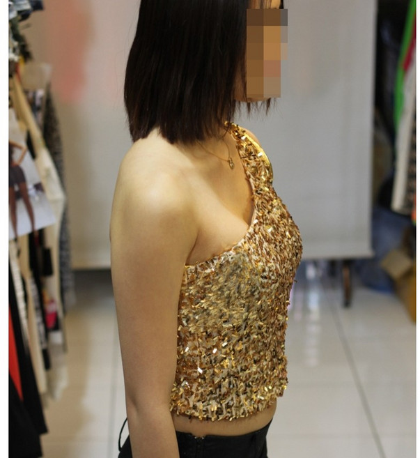 당일발송[고탄력스판 반짝이 스팽글 원숄터 크롭탑] 클럽 촬영 방송 무대의상 프로필 촬영 비제이 스트리머 섹시룩 캐주얼룩 댄스팀 공연복 레이싱모델 행사복
