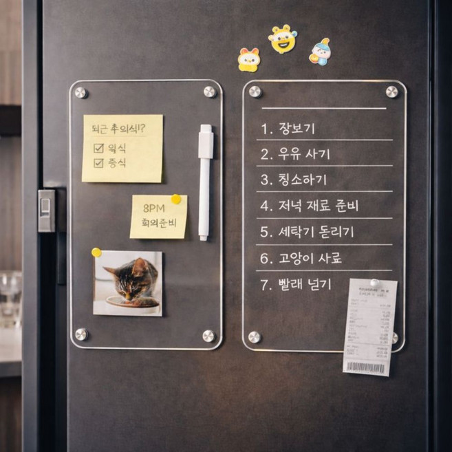 말랑버튼 냉장고 투명 아크릴 자석 메모보드