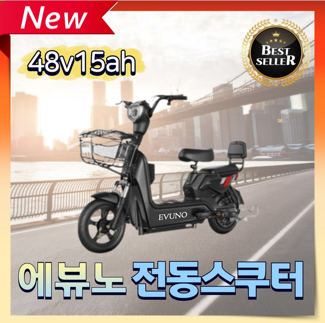 에뷰노 세련된 전기스쿠터 출퇴근 고출력 리튬배터리 대용량 성인용 나들이 전기자전거, 1. 블랙, 경량스틸