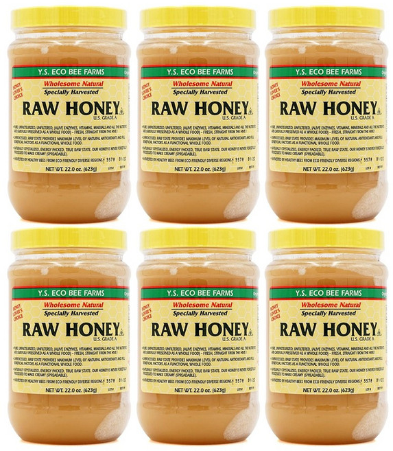 Ys Bee Farms 생 꿀 Raw Honey 22oz, 623g, 6개
