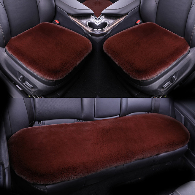 렉스 토끼털 자동차 방석 스몰 쓰리피스 일체 무등 쿠션 겨울 보온 쾌적 퍼 자동차 두께, 다크 다크 브라운, 싱글 45*45, 1개