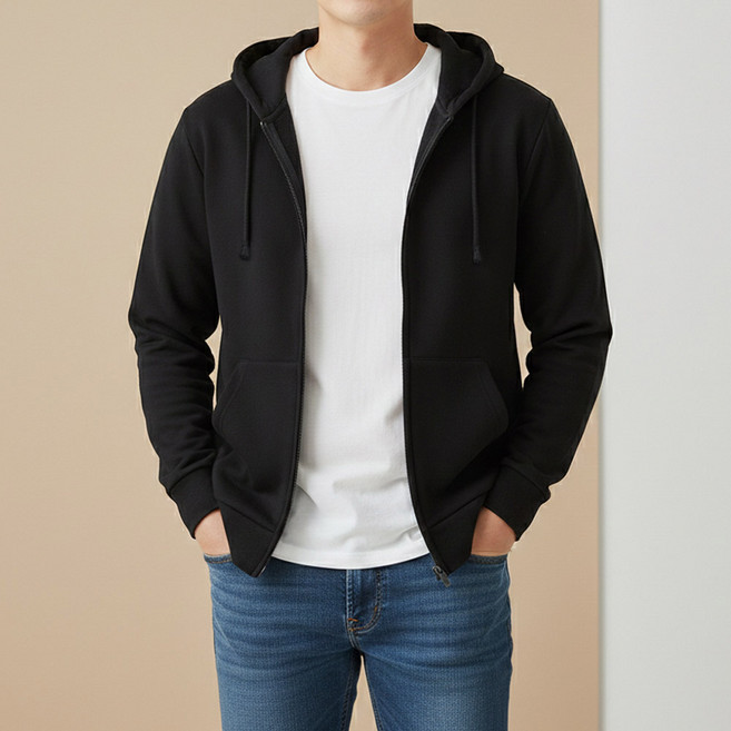 남녀공용 특양면 무지 기모 후드집업 (AB025)