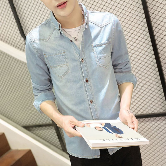 남성 봄 가을 빅사이즈 슬림 데님 남방 패션 데일리 긴팔 청셔츠 26mgh03jj
