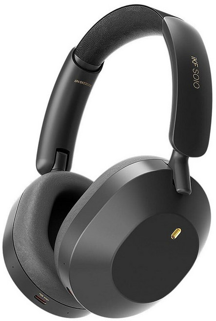 IKF -Solo 액티브 노이즈 캔슬링 헤드폰 블루투스 5.3 무선 오버 이어 헤드폰 130시간 재생 고해상도 오디오 여행 사무실용 앱을 통한 유선 무선 연결 맞춤형 E, 올블랙