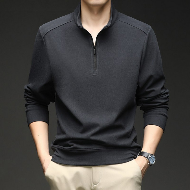 Luspirez 중년남성 지퍼 카라 보온 티셔츠 베이직 긴팔티