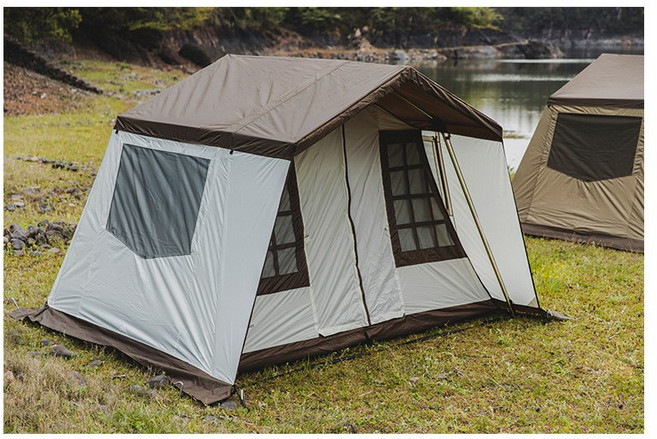 캠핑 텐트 야외 Xiaochuan 텐트 비바람 방지 빌라 유형 캠핑 Xichuan 오두막, 베이지 + 브라운