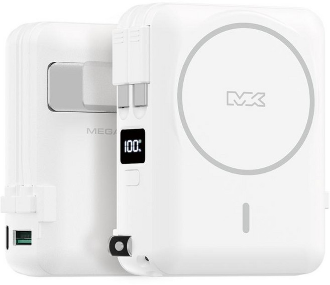 MegaKing 10000mAh 多合一準固態磁吸行動電源 SSPB電池 支援快充, White, MK-10000