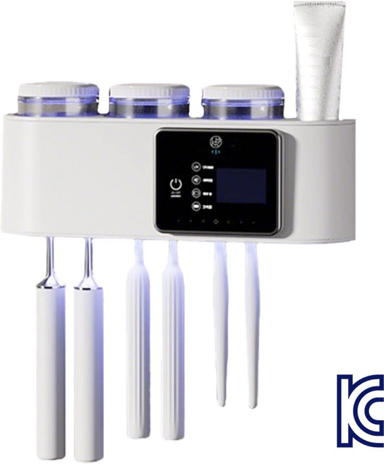 케이엠 무타공 설치 스마트 무선충전 가정용 살균 건조 양치컵세트 칫솔살균기, 화이트, 6구+3컵