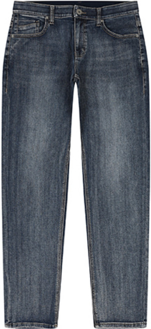 [잠뱅이] 남성 리프리브 오비안밴드 자수 포인트 캣워싱 타이트 테이퍼드 데님 팬츠 미디엄블루